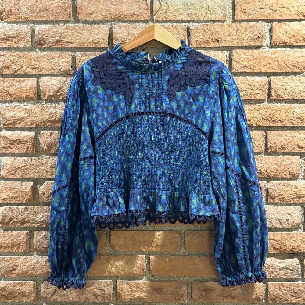 FARM Rio Blue and Green Lace Blouse